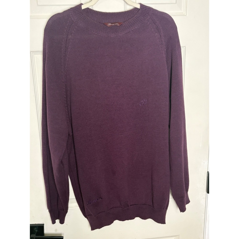 Mens Vintage Designer Cotton Crewneck Sweater 2XL Purple Pullover Knit Bergati.